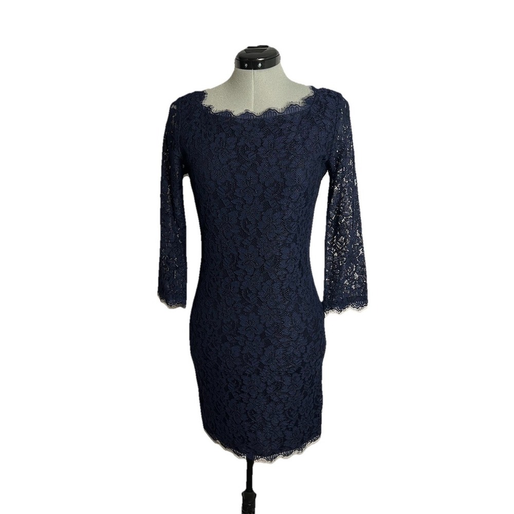 Diane Von Furstenberg DVF Women's Zarita Size 6 Mini Lace Dress Navy Blue